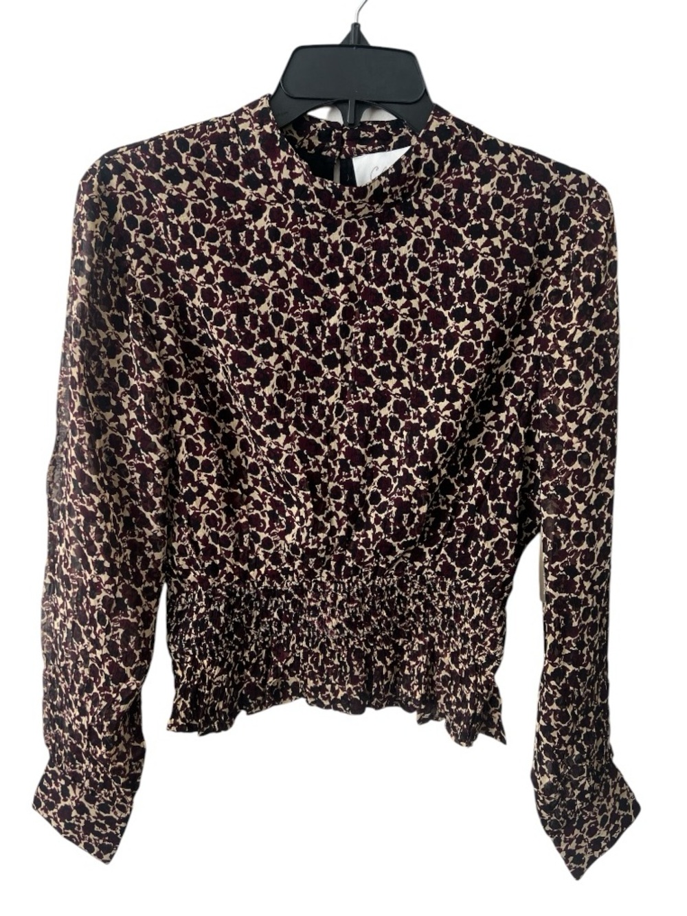 NWT Cleobella Noreen Medici Print Smocked Peplum Blouse XS Boho Sheer Sleeve - Picture 2 of 12